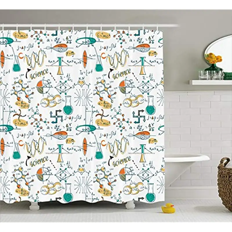 

Vixm Doodle Shower Curtain Science Lab Objects Education Drawing Scientific Formulas Biology Chemistry Fabric Bath Curtains