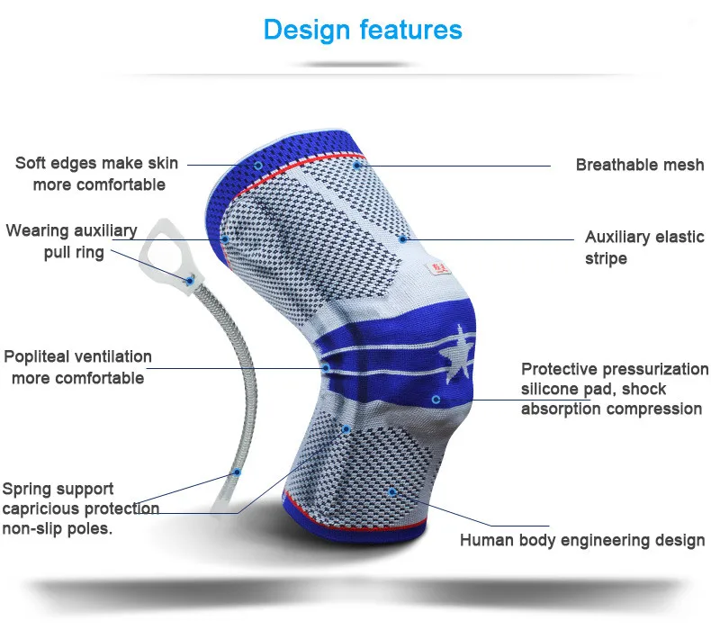 Kuangmi Весна Brace силиконовые наколенники Баскетбол вязаный сжатия колено рукавом Поддержка спортивные дышащие носки до колена Proetctor