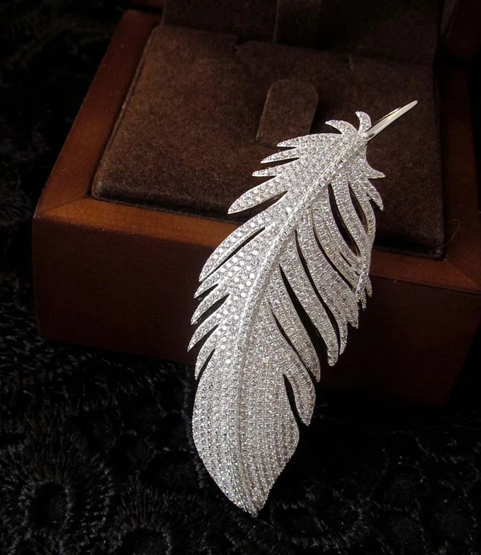 

2014 new zircon brooch brooch pendant feather dual star big European and American design section