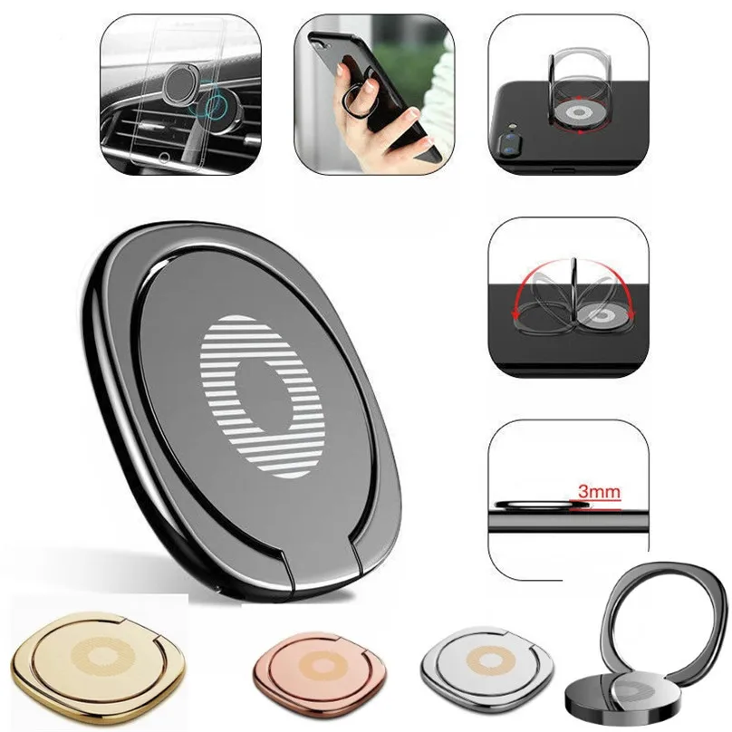 

300pcs Luxury 360 degree Metal Finger Ring Stand Holder Stick Mount Desktop Bracket For All Smart Phones Tablet