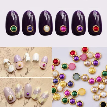 

1000pcs 4mm Multicolor Metal Around flat back ABS Pearl Glitters Rhinestones 3D Glitter DIY Nails Accessories Nail Art Decoratio