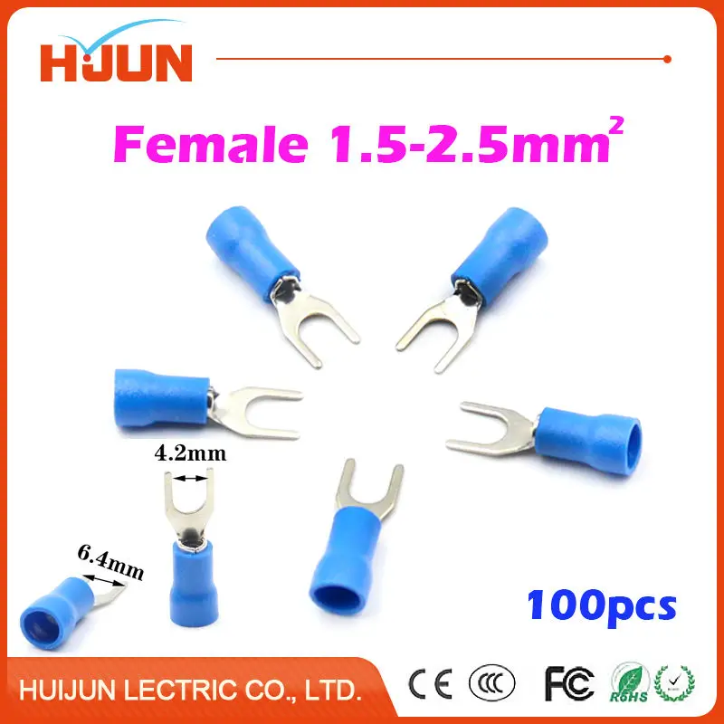 100pcs/lot Sv24 Insulated Fork Wire Splice Connector Copper Electrical Cable Crimp Spade