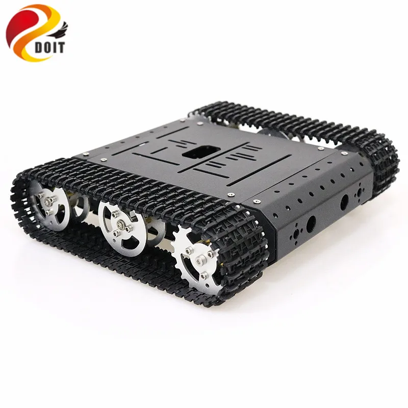  Remote Control Smart Robot Tracked Tank Chassis Kit with Dual DC Motor Aluminum Alloy Frame Wheels 