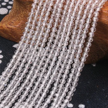 

2mm 3mm Natural White Topaz Round Faceted Transparent Gemstone Loose Beads DIY Accessories for Jewelry Necklace Bracelet Making