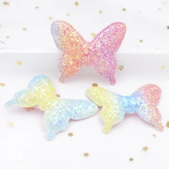 

6Pcs Cartoon Iridescence Gradient Ramp Fabric Padded Patches Glitter Sequins Butterfly Appliques for DIY Hair Clips Ornament S07