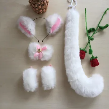 

New Sexy Women Lady Cat Plush Headband Neckwear Wristband Tail Maid Cosplay Set Performance Props Halloween Party Favor