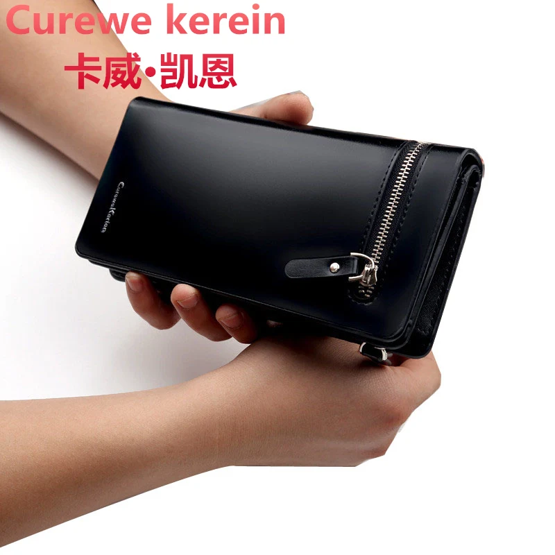 

Men's PU Leather Long Zipper Purse Business Style CUREWE KERIEN Wallet Card Cash Receipt Holders Card ID Holders 2018 New