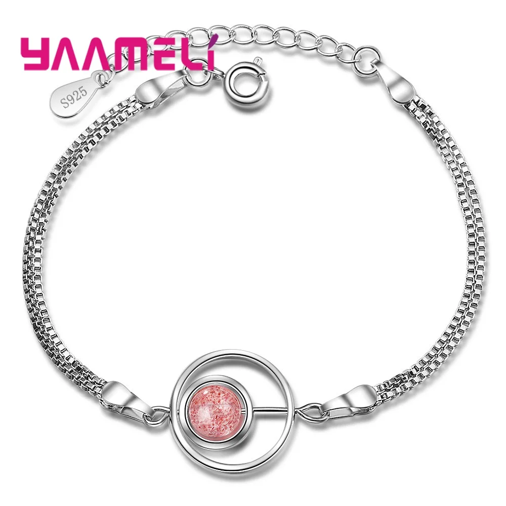 

High Quality Charms Bracelet Austrian Crystal Pink Stone Women Girls Wristband Wedding Engagement Jewelry Nice Christmas Gifts