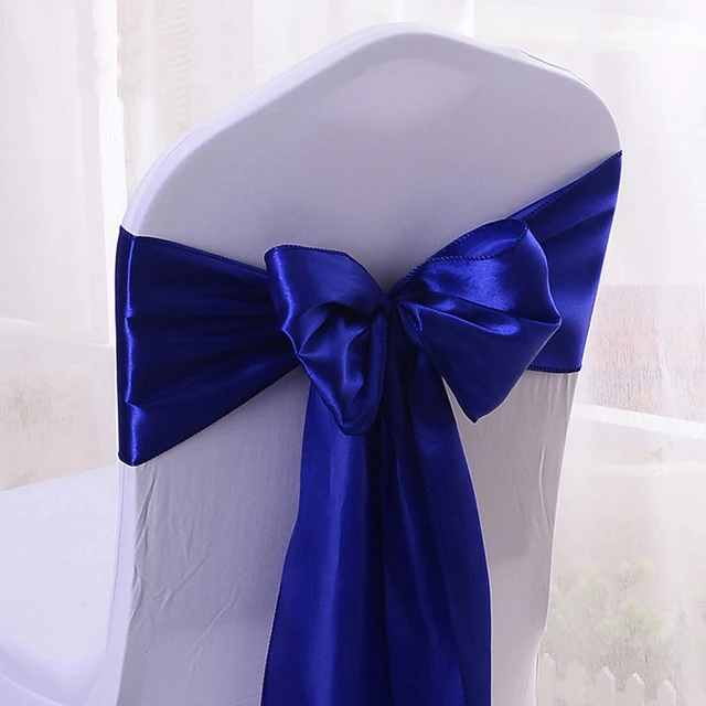 25 шт./лот Сатиновые тканевые чехлы с бантом галстук высшего качества стул пояса лента для отеля Банкетный стула для свадебной вечеринки створки украшения - Цвет: Royal blue