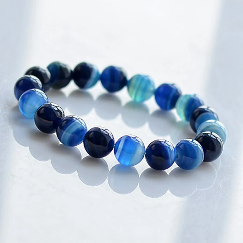 MOROW Charm Natural Stone Bracelets High Quality Sea Blue Agates Round Beads Fashion Yoga Elastic Rope Bracelet for Womens Mens (11)