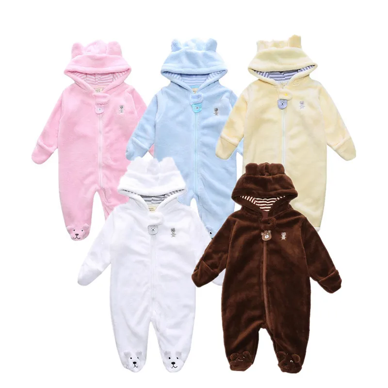 

2017 Autumn Winter Baby Boy Rompers Cartoon Coral Velvet Warm Hoodies Girls Newborn Bebe Jumpsuit Cute Clothes Kids Snowsuit