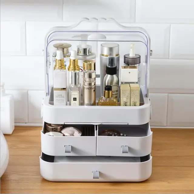 Cosmetic Dresser Makeup Organizer 360 Rotating 3 Drawer Flip And