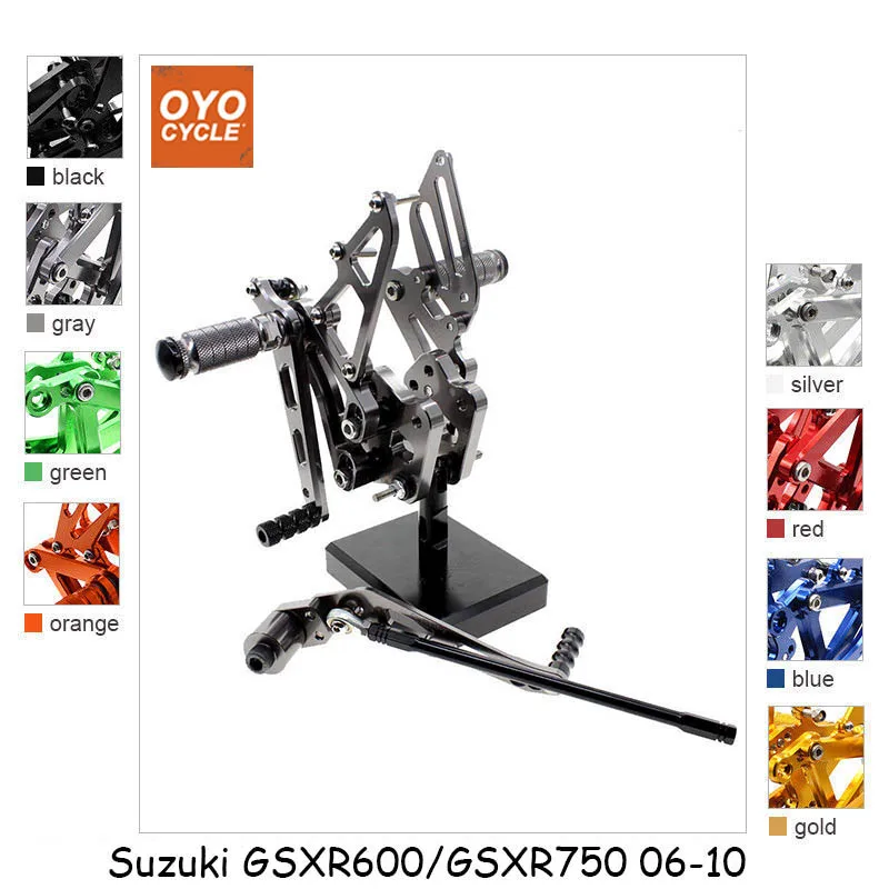 

For 06-10 Suzuki GSXR600 GSXR750 K6 K8 CNC Aluminum Adjustable Rear Set Foot Pegs Pedal Footrest Rearset 2006 2007 2008-2010