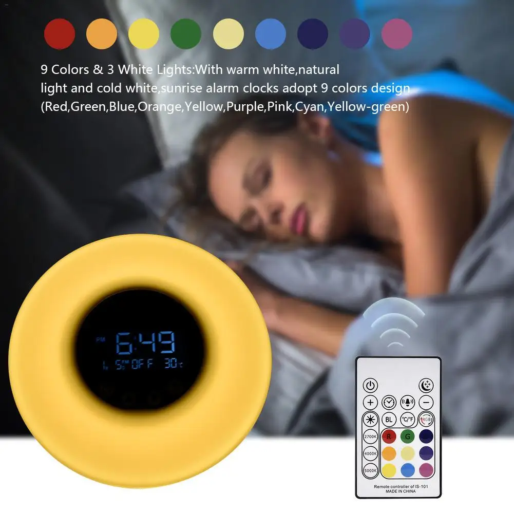 Будильник Wake Up Light Touch sensor светодиодный ночник fm-радио 9 цветов защита глаз USB зарядка сенсорный пульт дистанционного управления