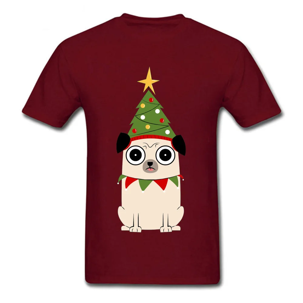 Christmas-Pug Cotton Fabric Male Short Sleeve Tops Tees 3D Printed Summer Tshirts Design Tee Shirts Fitted Round Neck Christmas-Pug maroon