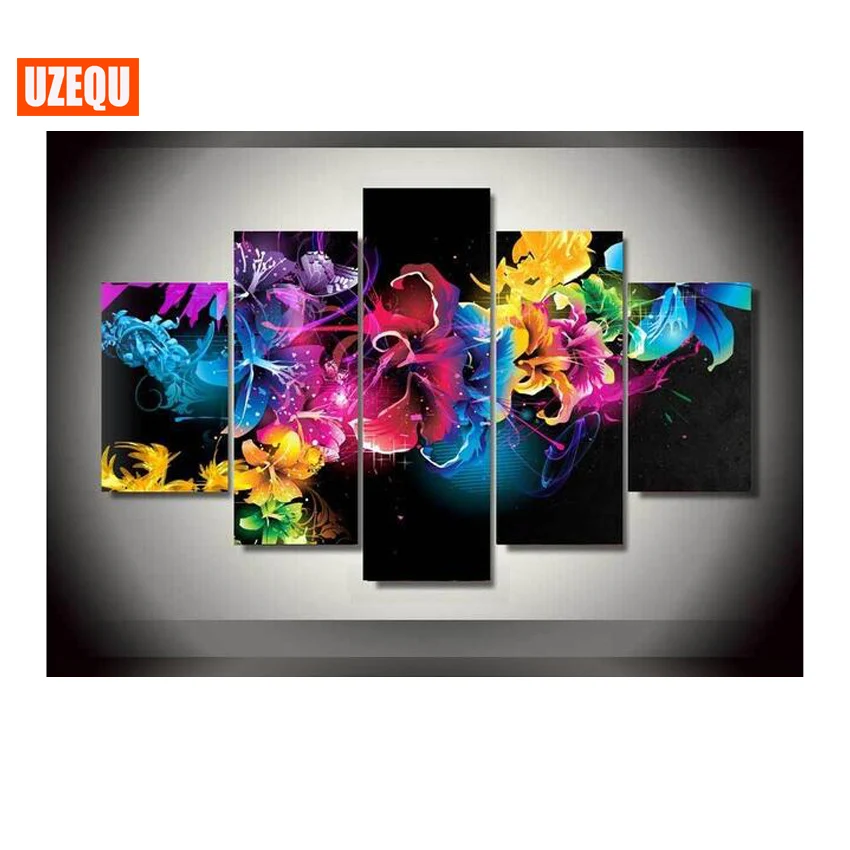 

UzeQu 5pcs 5D DIY Diamond Painting Cross Stitch Flowers Multi-picture Diamond Embroidery Full Round Painting Rhinestones Decor