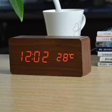 Высококачественный деревянный светодиодный Будильник Часы-Будильник с контролем температуры звука светодиодный электронный дисплей Настольные Цифровые настольные часы