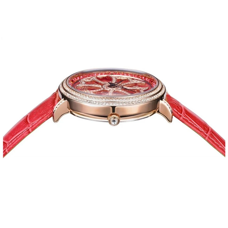 Ladies Luxury Bling Rhinestone Genuine Leather Rotate Flower Watches Women Quartz Watch Waterproof Best Quality Gift Davena Top