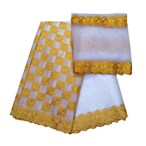 5 ярдов+ 2 ярдов индийский Базен Riche кружевная ткань с блузкой вышитая бисером золотая линия кружевная ткань для бассейна KY010710 - Color: same as picture