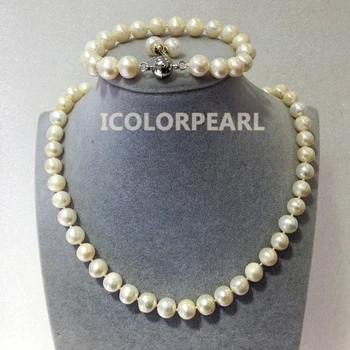 

WEICOLOR 9-10mm White Nearround Natural Freshwater Pearl Jewelry Set,Silver Earring Studs.Best Gift For Mothers!