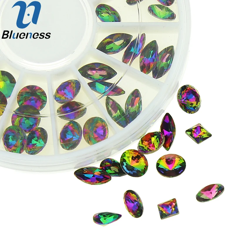 

6 Designs Glitter Wheel Rhinestones For Nails 10 PCS/Style 60 Pieces Colorful 3D Nail Art Crystal Studs Decorations ZP246