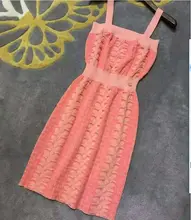 high quality 2016 summer new runway dress ladies sleeveless sexy knitting pink dress