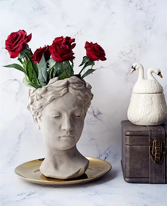 Креативный портрет винтажная художественная ваза с цементной головкой цветочный горшок Скандинавская Греческая богиня ваза-Статуэтка декоративная статуэтка