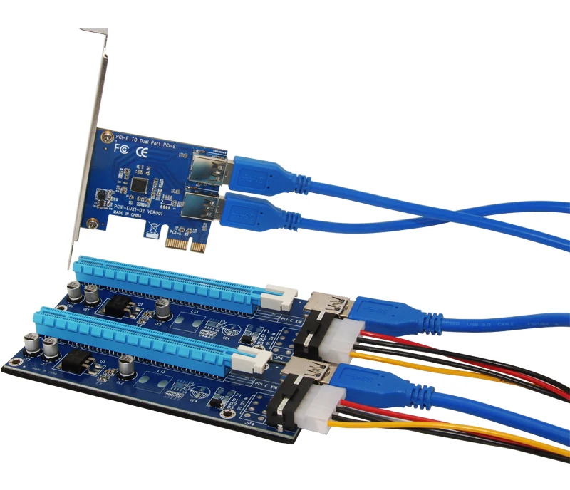 Переходная карта PCIe от 1 до 2 PCI E 1X к 16X слот с USB 3 0 кабель питания шахтерский