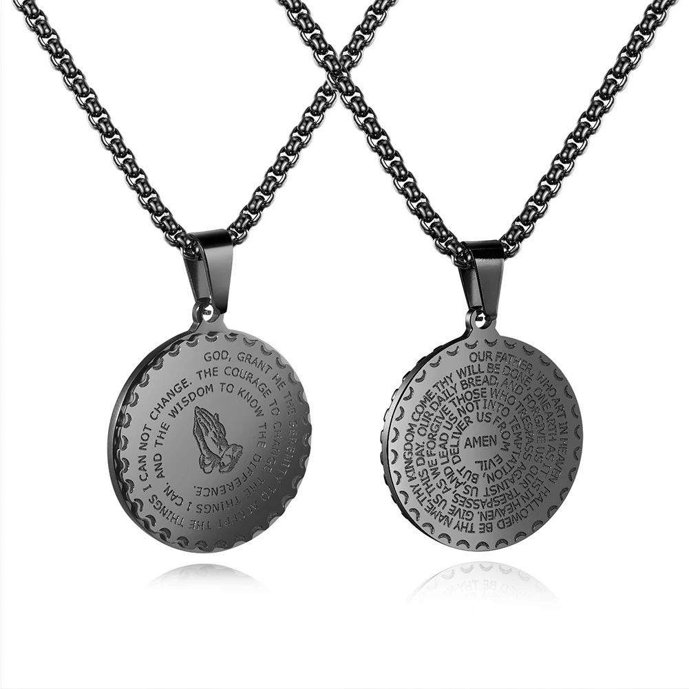 

Women Men Retro Daily Worship Necklace Round Pendant Prayer Religious Praying Hands Exquisite Anti Corrosion Stainless Steel