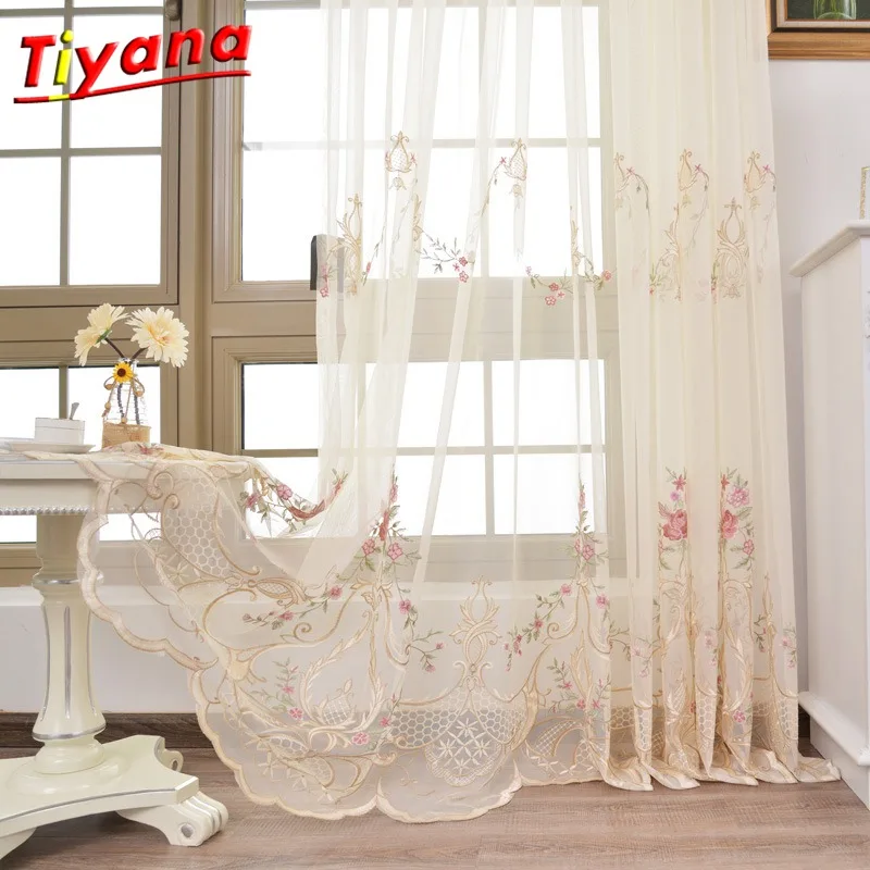 High Grade Pink Embroidery Flower Screens European Style Voile High Grade Pink Embroidery Flower