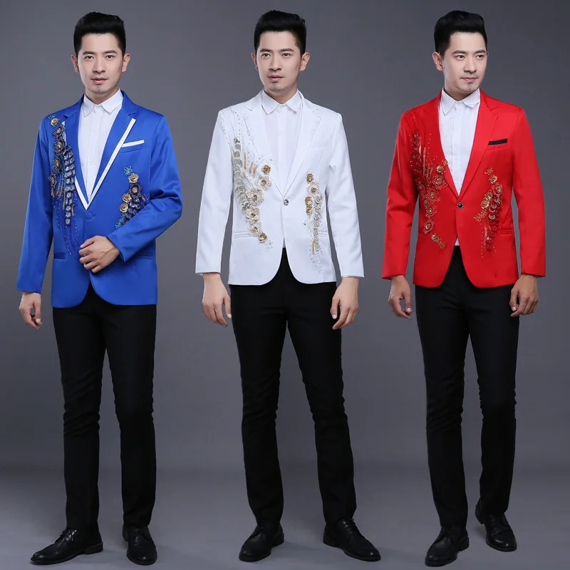 free shipping 2016 Chinese style men dance Chorus costume Tuxedo Suit slim embroidery master