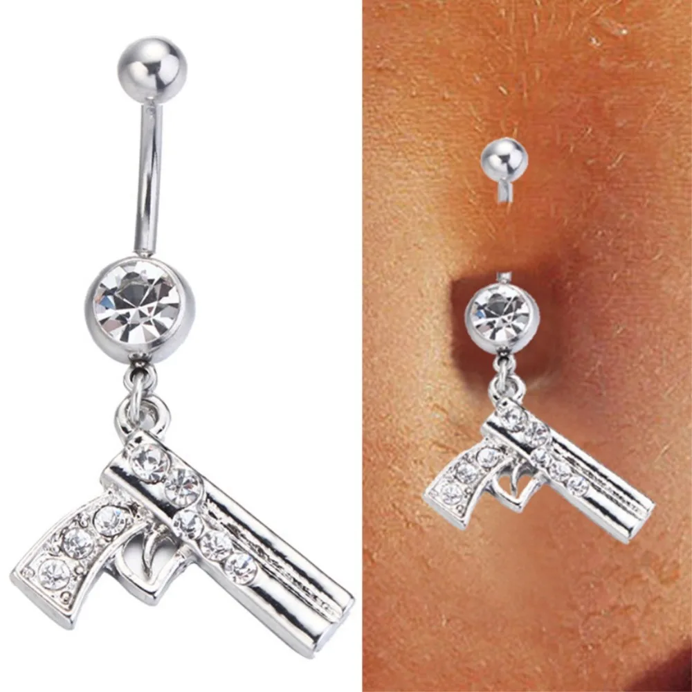 belly button rings Steel Clear Crystal Dangle Belly Button Navel Ring