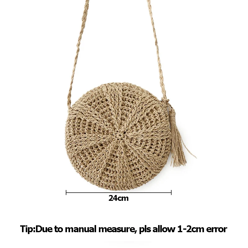 Women Straw Bags Bohemian Rattan Female Beach Handbag Circle Lady Weave Messenger Bag Handmade Round Kintted Crossbody SS0397 (9)