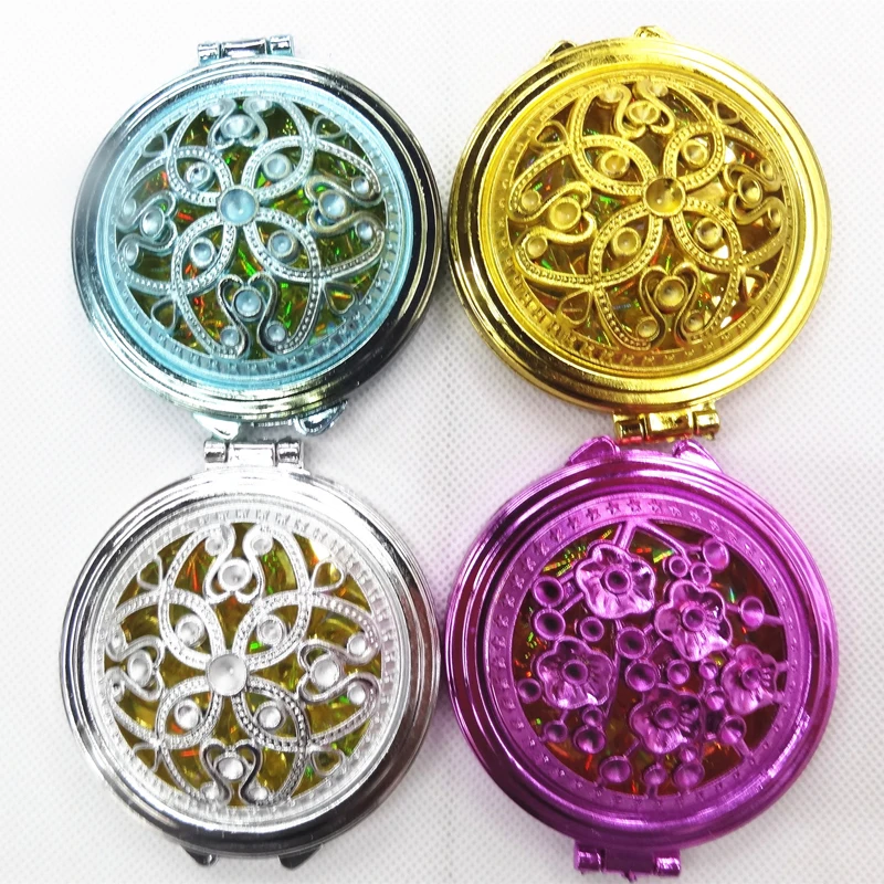 

2018 Folding Pocket Mirror Round Compact Double-sided Crystal Hollow Makeup Mirrors Random Sent Fastshipping