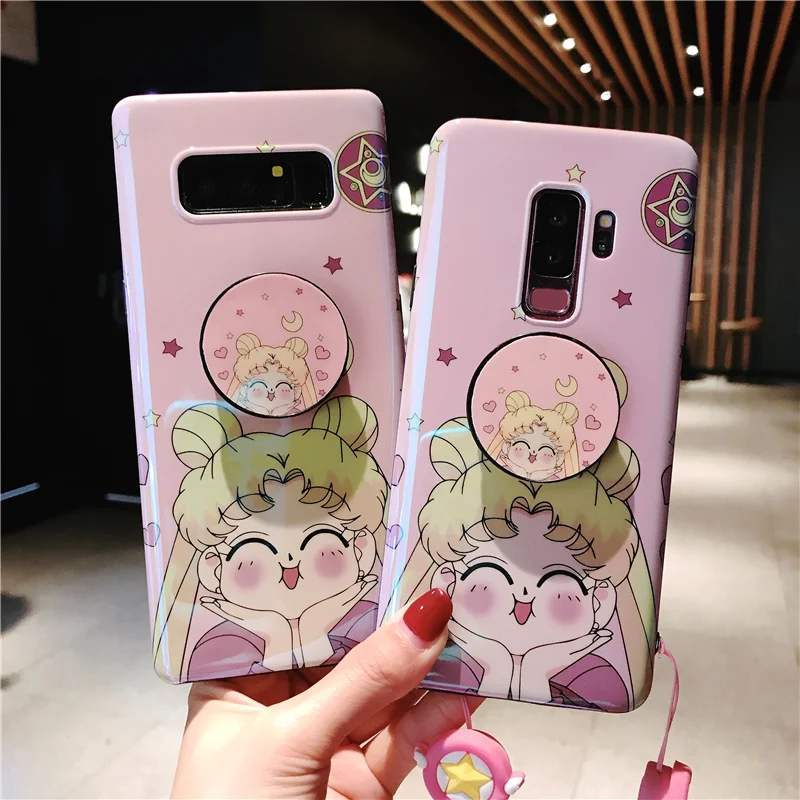 

For Samsung S9 case Sailor Moon soft cover Galaxy S8 S9 plus + blue light shell Sam Note 8 Note 9 Girl gift A900 S7 edge + strap
