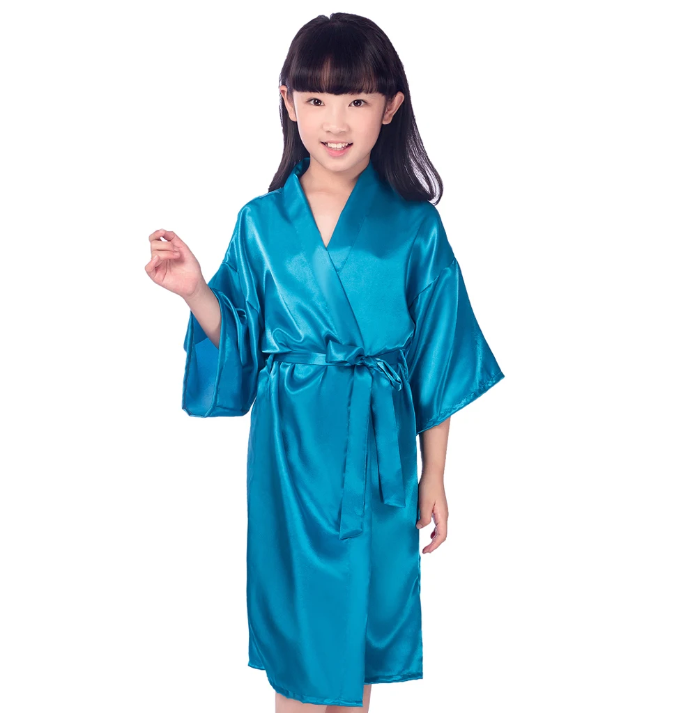 Детский однотонный Атласный халат; детское кимоно; халат подружки невесты; платье с цветочным узором для девочек; детский халат; ночная рубашка; домашняя одежда для маленьких девочек