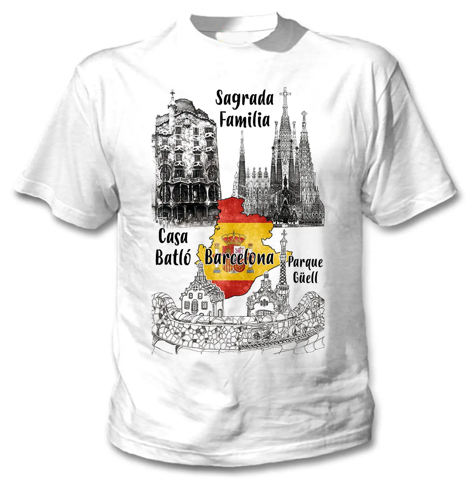 

2019 Men T Shirt Fashion BARCELONA SPAIN - NEW COTTON WHITE TSHIRT Tee shirt