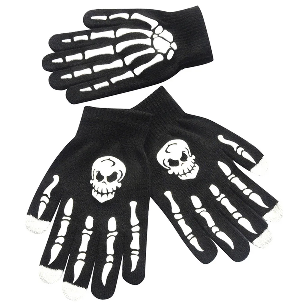 1 пара, мужские теплые перчатки с черепом, костями, скелетом, готическими гонками, нескользящие спортивные перчатки на весь палец, удобные перчатки L50/1225 - Цвет: A