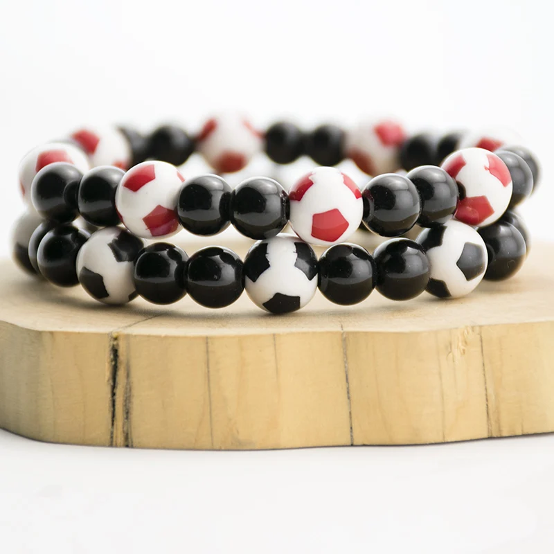 Fashionable beaded ball bracelet jewelry Unisex Football Design DIY Womens beads stretchy