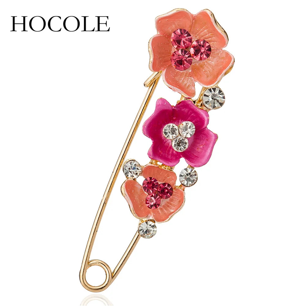 

HOCOLE New Crystal Flower Brooches Pin Charming Elegant Women Brooch Jewelry Gift Scarf Buckle Clothing Ornament For Woman Girls