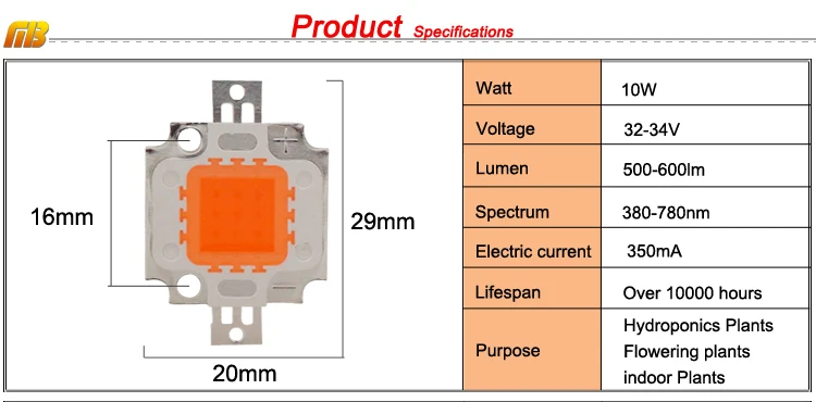 Светодиодный чип 10 Вт, 20 Вт, 30 Вт, 50 Вт, полный спектр, 380 нм~ 780 нм, высокая мощность, яркий светильник, 9-34 в, нужен драйвер, лучше для роста растений