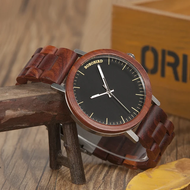 BOBO BIRD WM16 Brand Design Rose Wooden Watch for Men Cool Metal Case Wood Strap Quartz Watches Luxury Unisex Gift