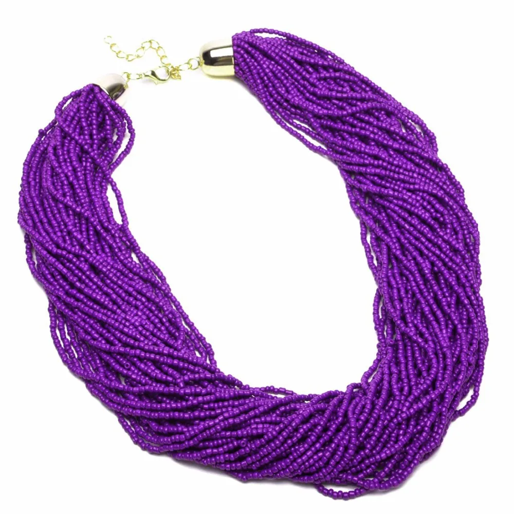 

BK Multi Color Fashion Chain Resin Seed Beads Cluster Choker Statement Bib Necklace