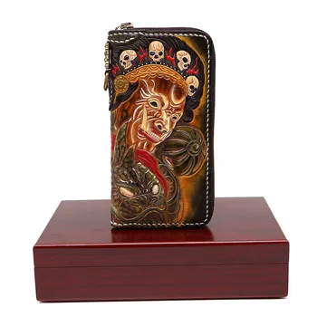 

Free Lettering Hand-carved Magnolia Cowhide Wallets Bag Purses Women Long Clutch Vegetable Tanned Leather Mother's Day gifts
