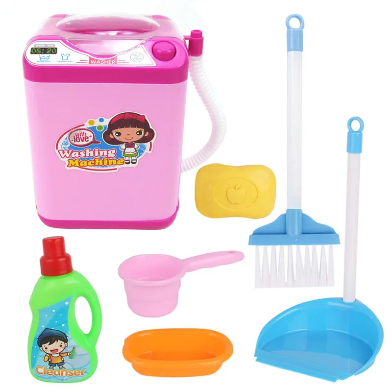 

7Pcs/Set Simulation Washing Machine Cleaning Appliance Small Household Appliances Furniture Toy Pretend Play Educational Toy