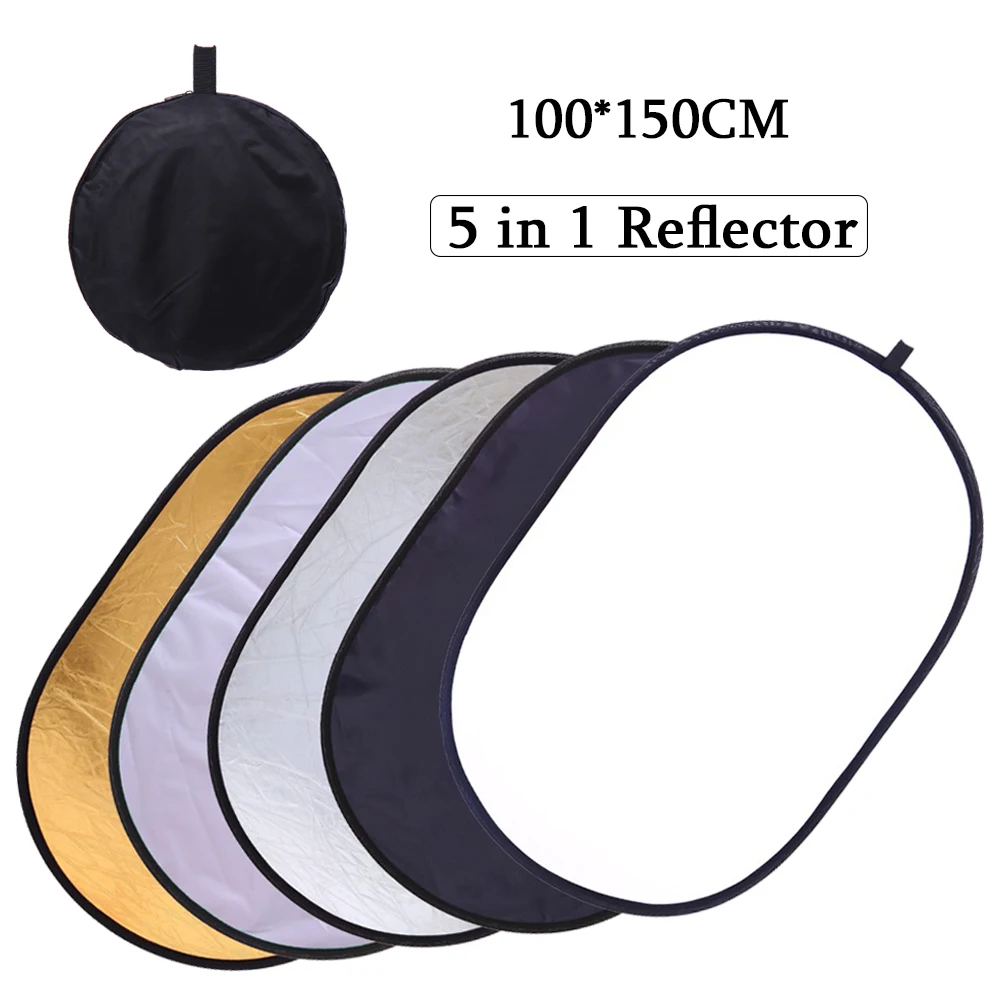 

100*150CM 5 in 1 Portable Foldable Studio Photo Collapsible Multi-Disc Light Photographic Lighting Reflector with Carrying Bag