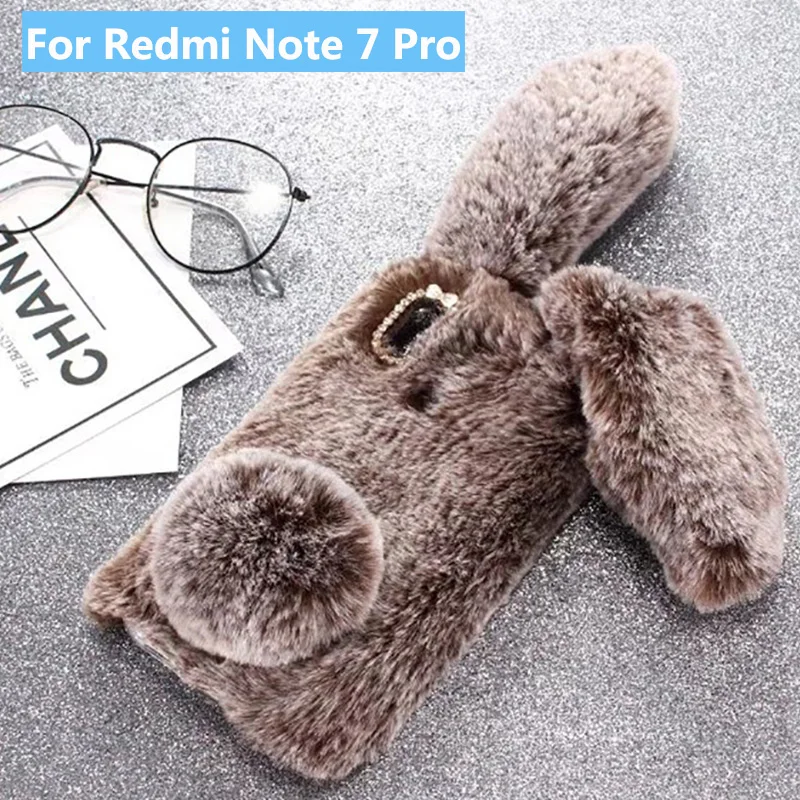 

Redmi Note 7 Pro Plush Bunny Soft Fur Cute 3D Rabbit Ears TPU Bling Diamond Fluffy Phone Case Cover for Xiaomi Redmi Note 7 Pro