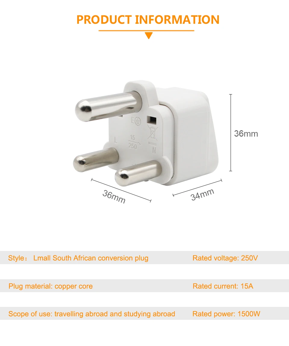 1 PC Hot Sale Universal UKUSEUAU to South Africa 3 pin Travel Power Adapter Plug 15A 250V Electronic Device Charging (6)