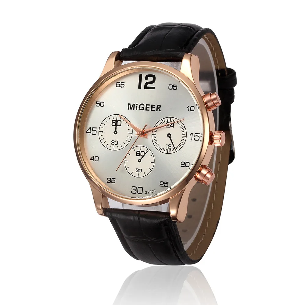 MIGEER 2017 relogio masculino NEW Silver Color Dial 3 small Dial Men's