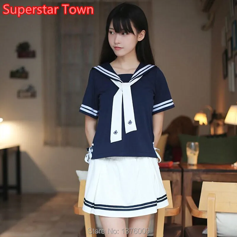 Japanese High School Girl Navy Sailor Uniform Lolita Cosplay Costume Dress
